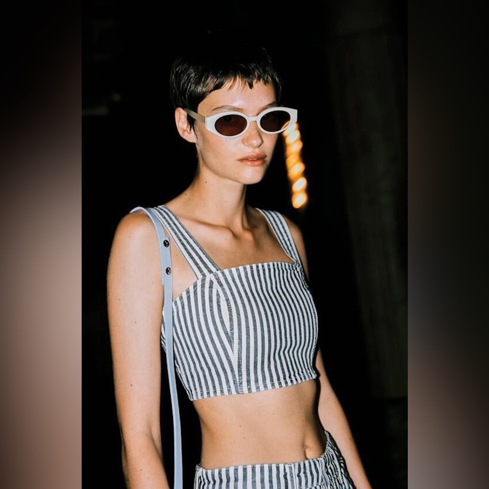 Zara Striped Denim Bra Crop Top